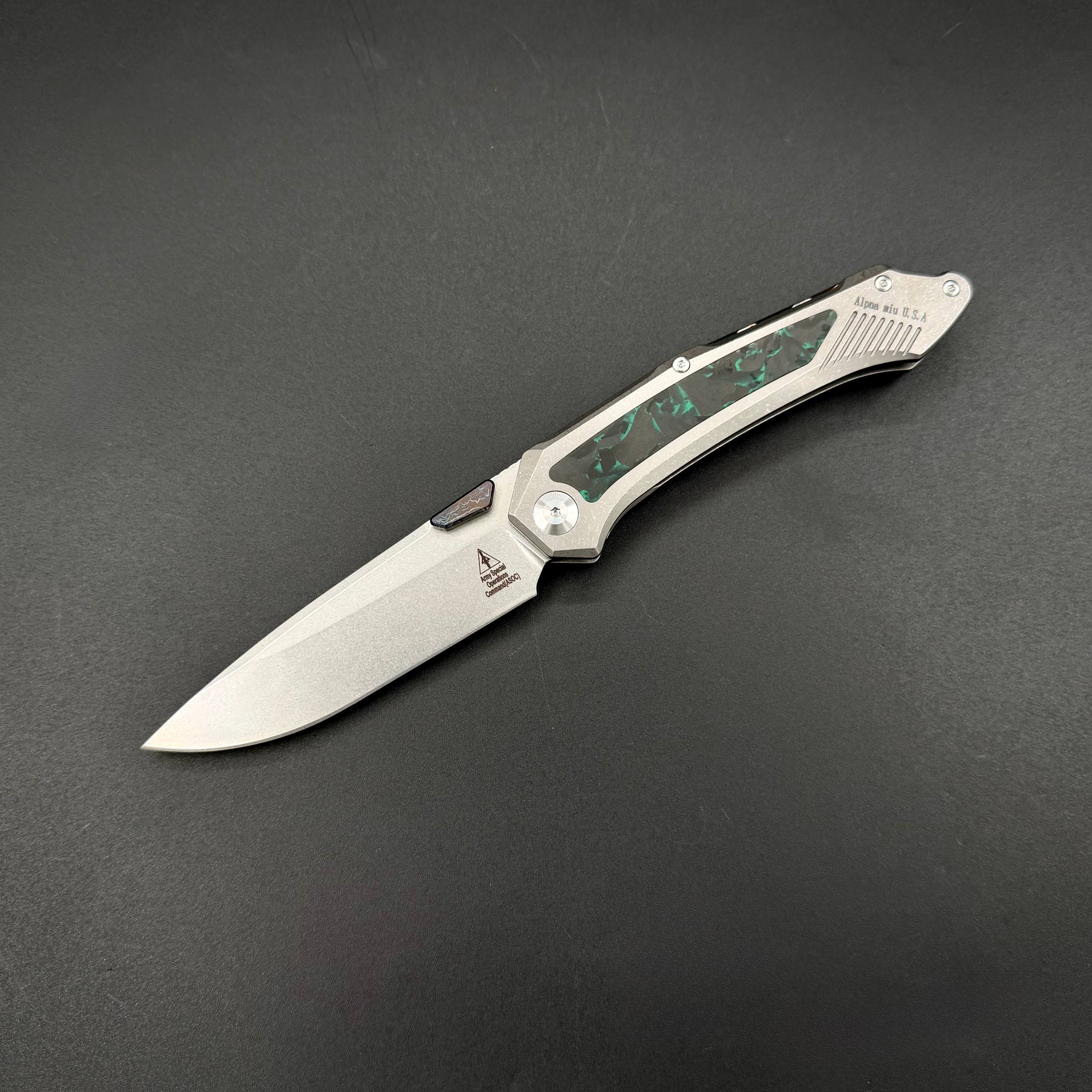 Складной нож Vigil n690co Titanium Custom Carbon Fiber T106 Green Alpha Miu