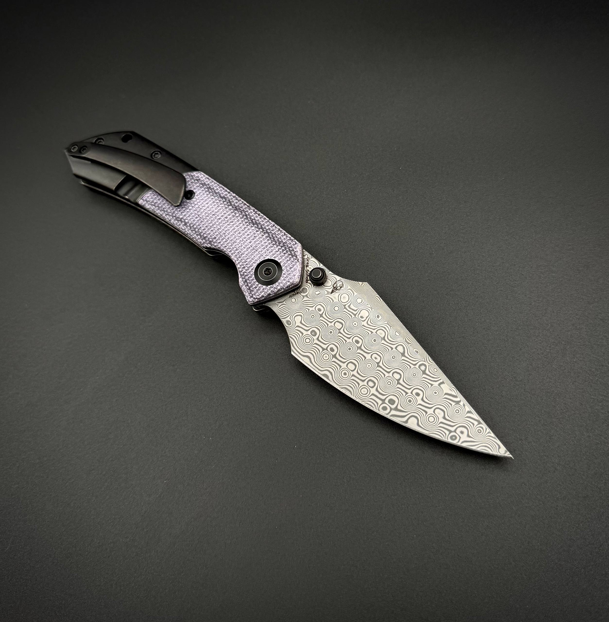 Складной нож Kansept Fenrir Damascus Black Wash Titanium Purple Micarta