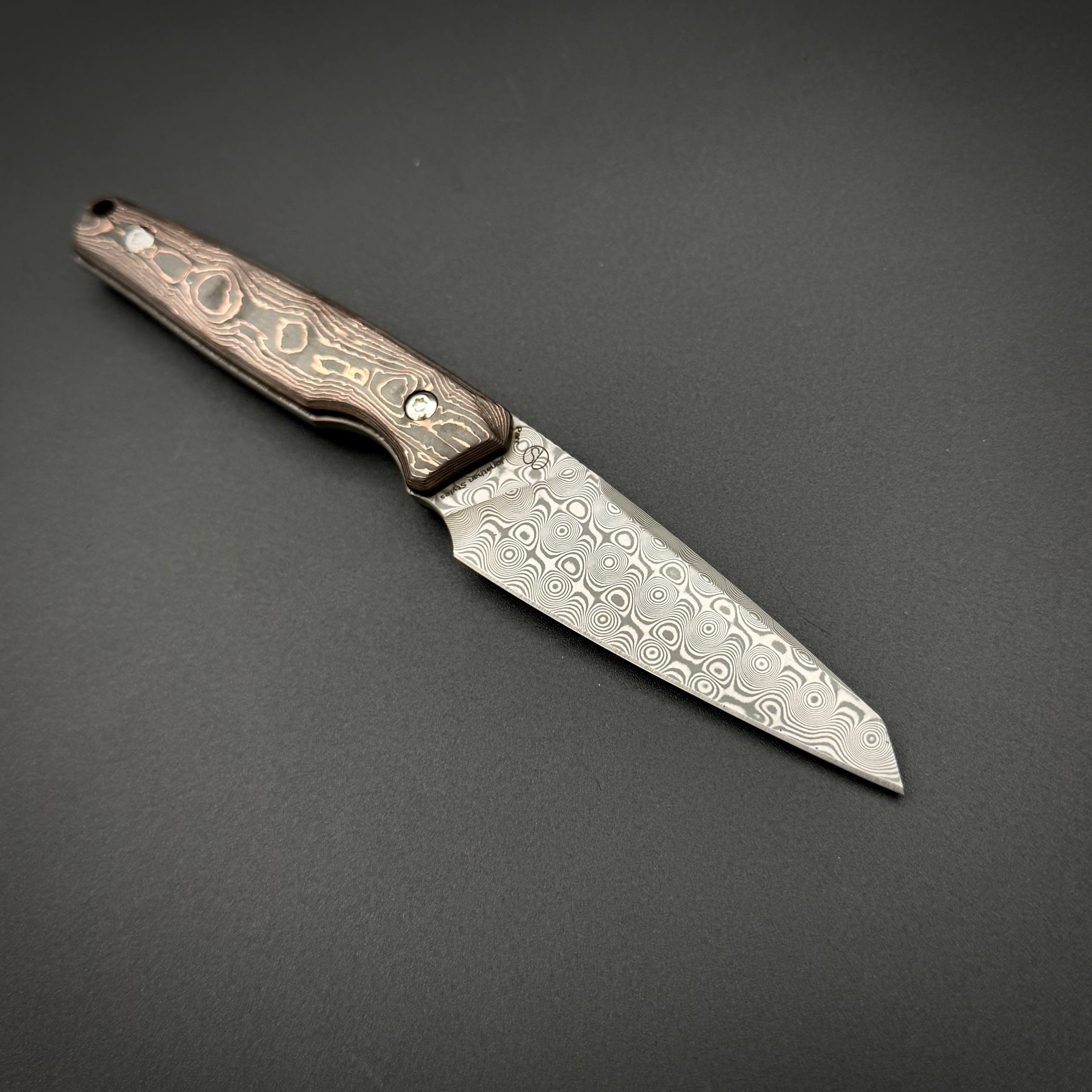 Нож Kansept Parr Damascus, Copper Carbon Fiber