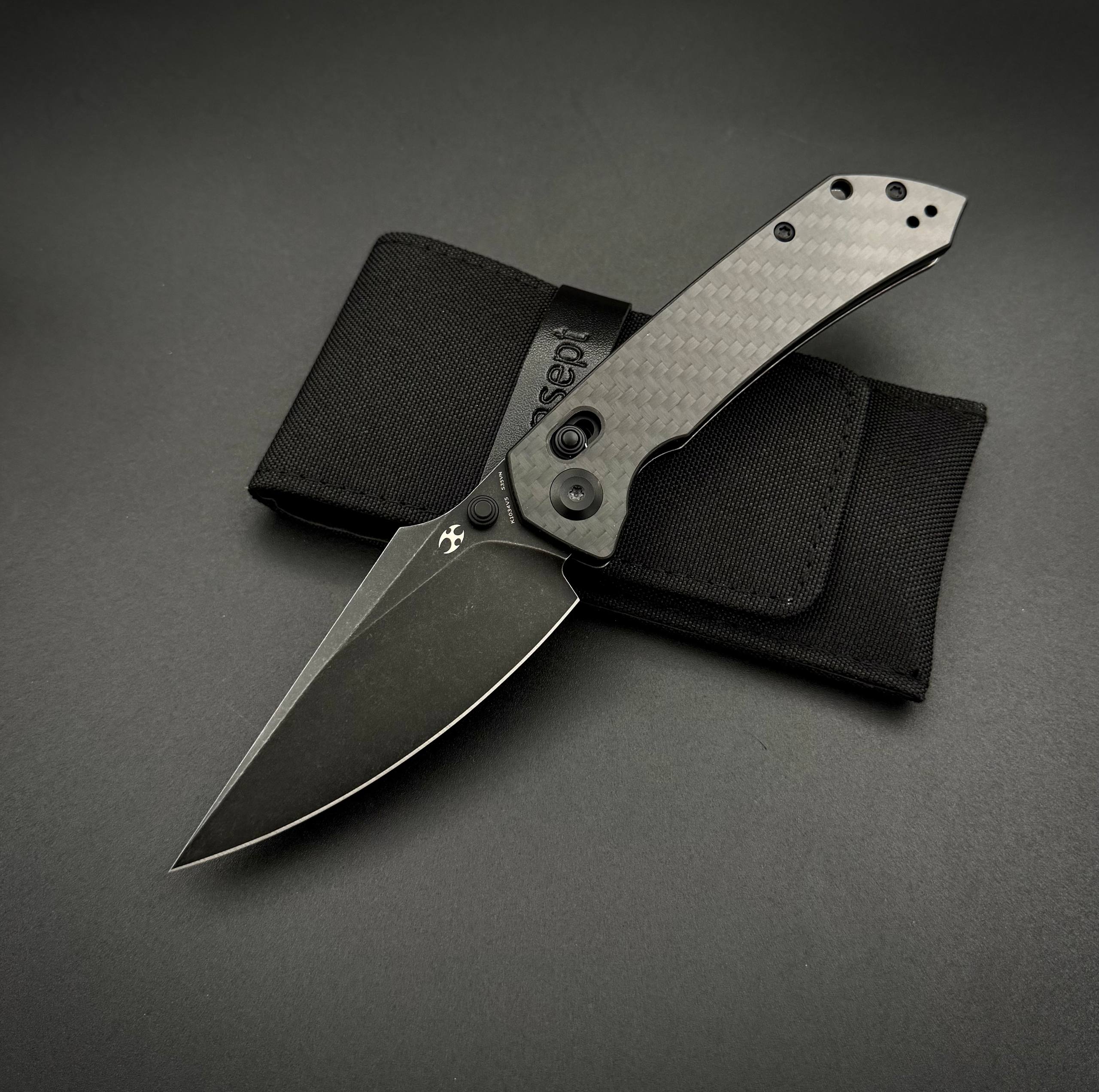 Kansept Fenrir Black Stonewashed CPM S35VN, Twill Carbon