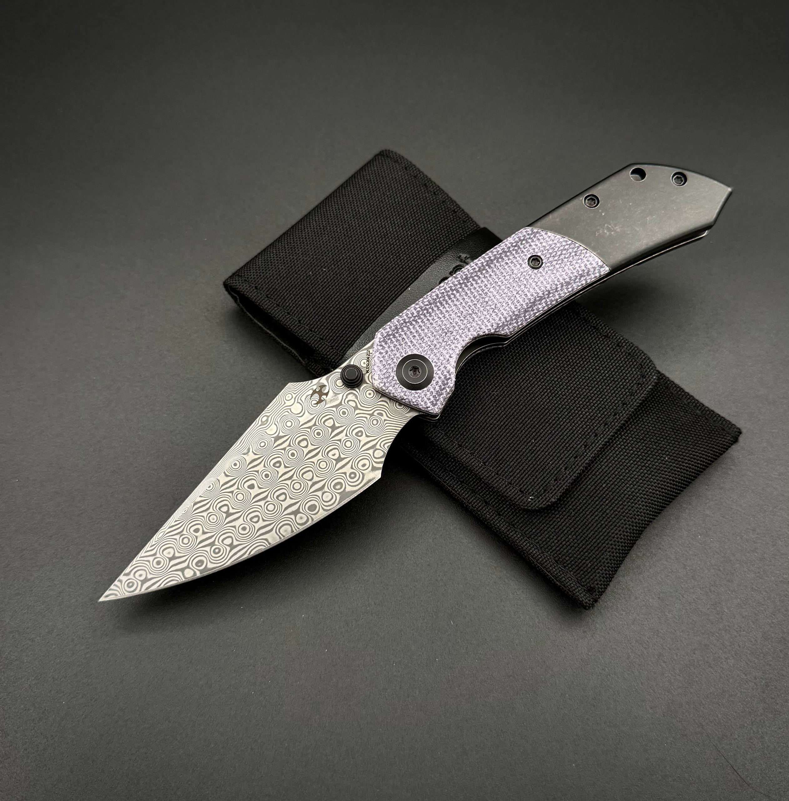 Складной нож Kansept Fenrir Damascus Black Wash Titanium Purple Micarta
