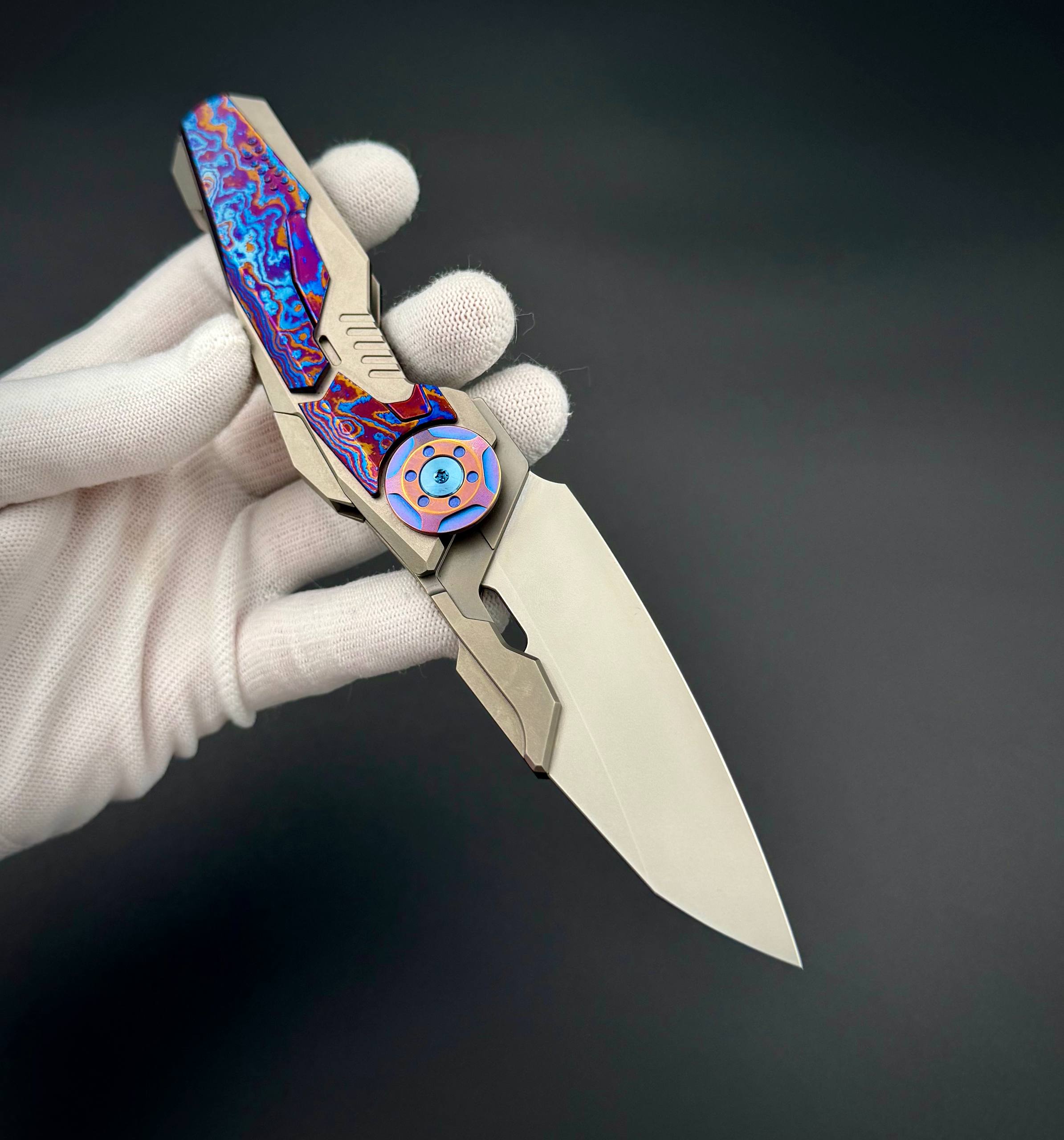 Складной нож интеграл Nexus CPM S125V Timascus Gunmetal Black Titanium  Alpha Miu