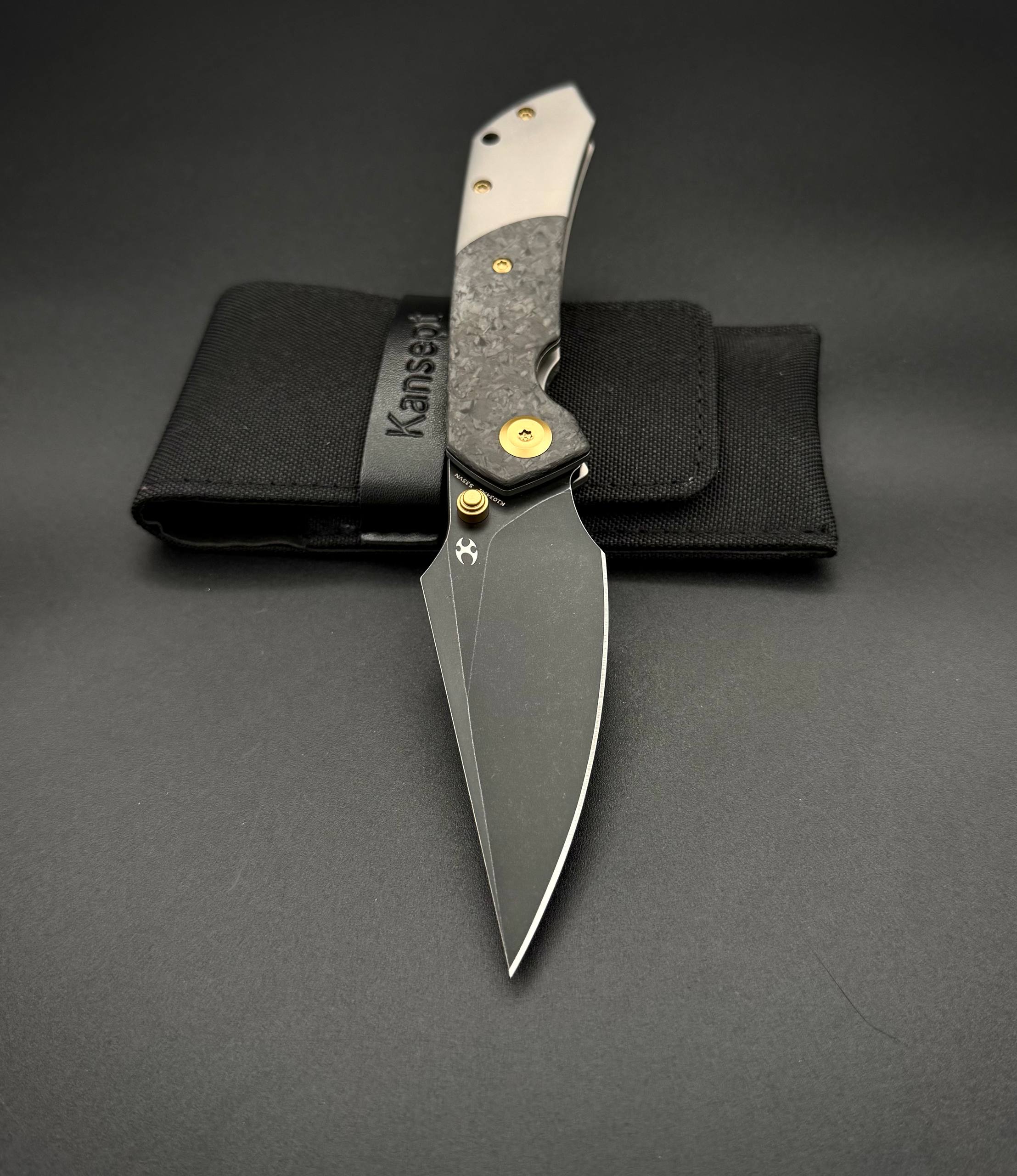 Складной нож Kansept Fenrir Black TiCn Coated and stonewashed CPM s35vn Shred carbon fiber Titanium