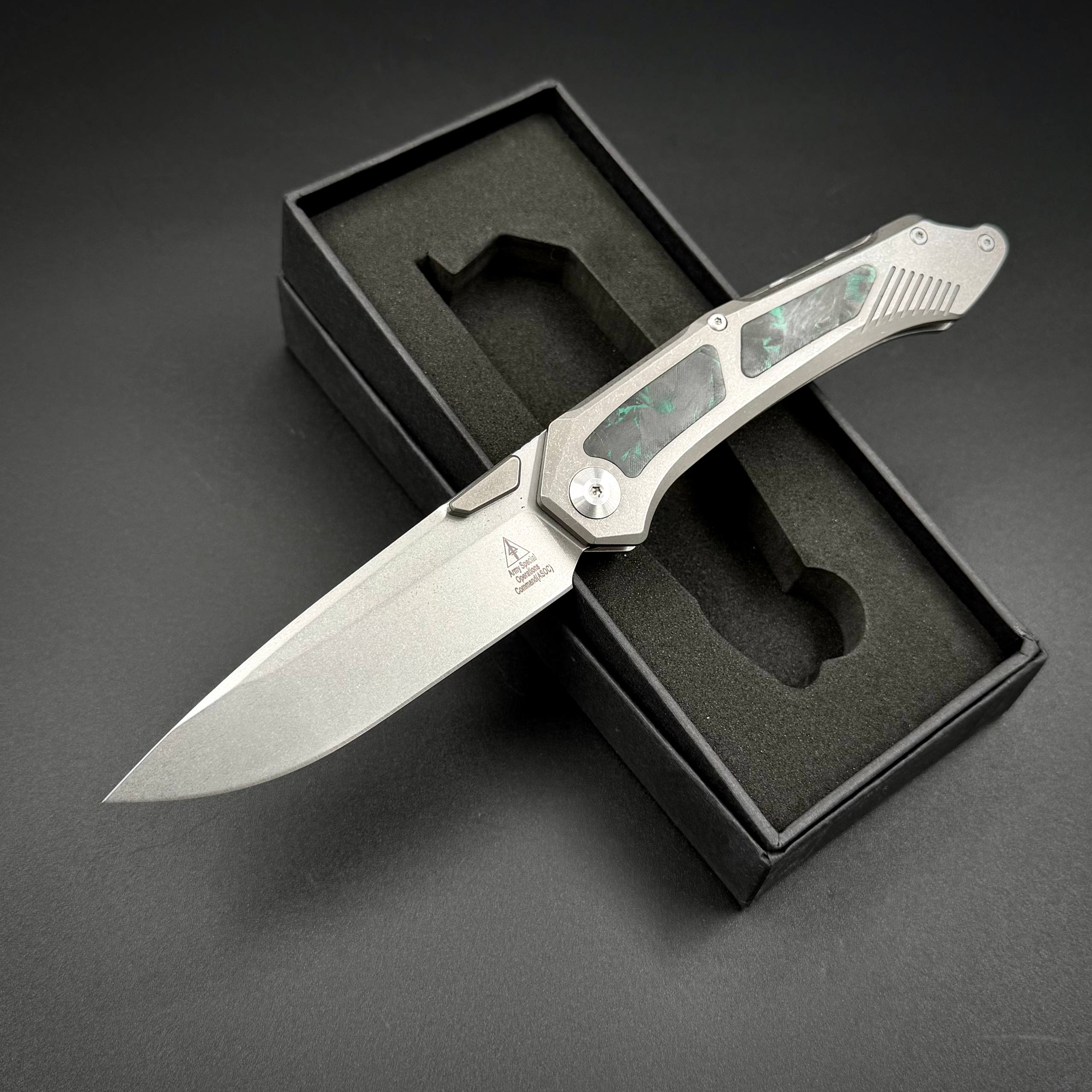Складной нож Vigil n690co Titanium Carbon Fiber T108 Green Alpha Miu