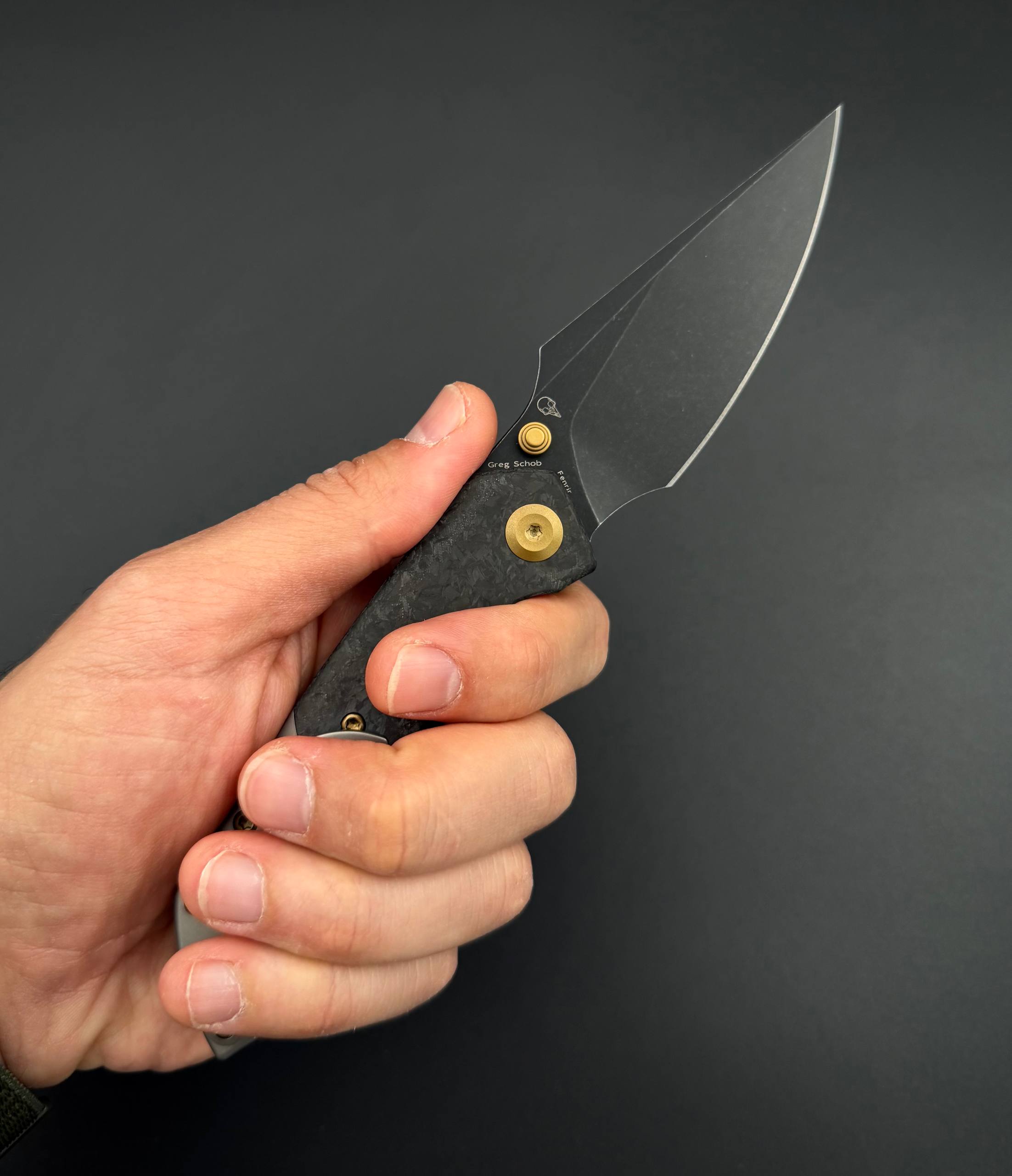 Складной нож Kansept Fenrir Black TiCn Coated and stonewashed CPM s35vn Shred carbon fiber Titanium