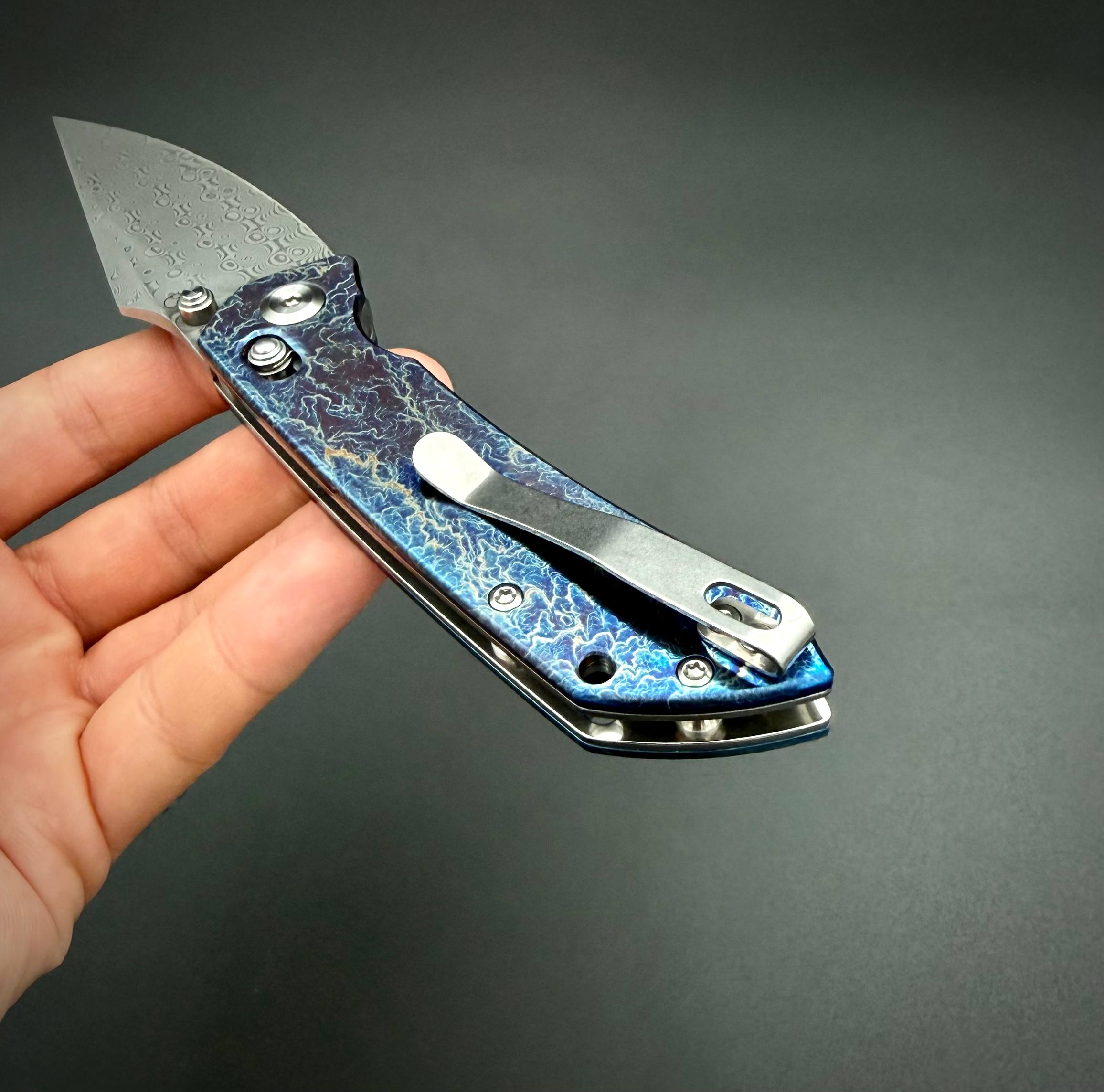 Складной нож Kansept Fenrir Damascus Titanium Lighting strike finish