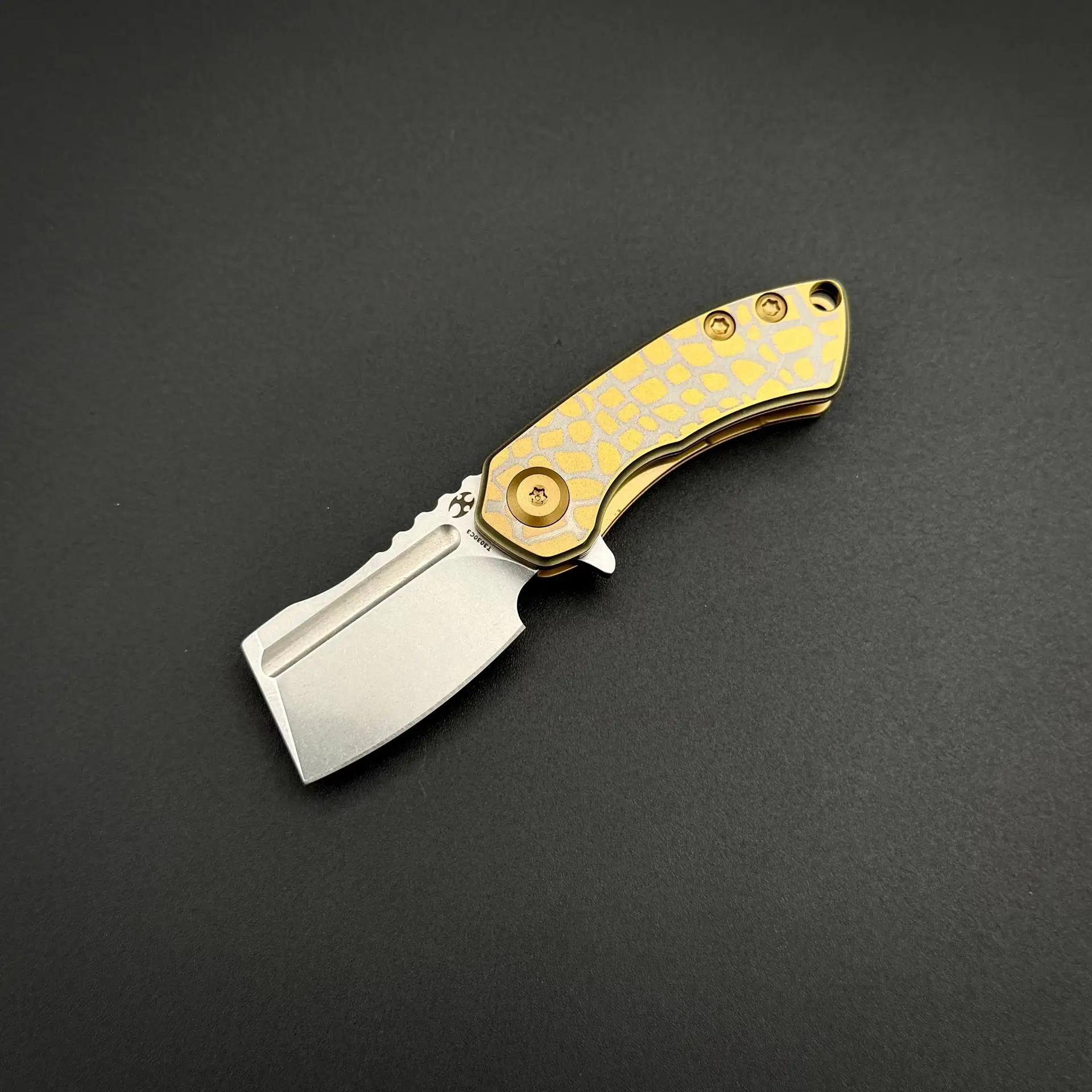 Складной нож Mini Korvid 154CM Golden Anodized Titanium with Laser-Etched Cracked Eggshell Pattern
