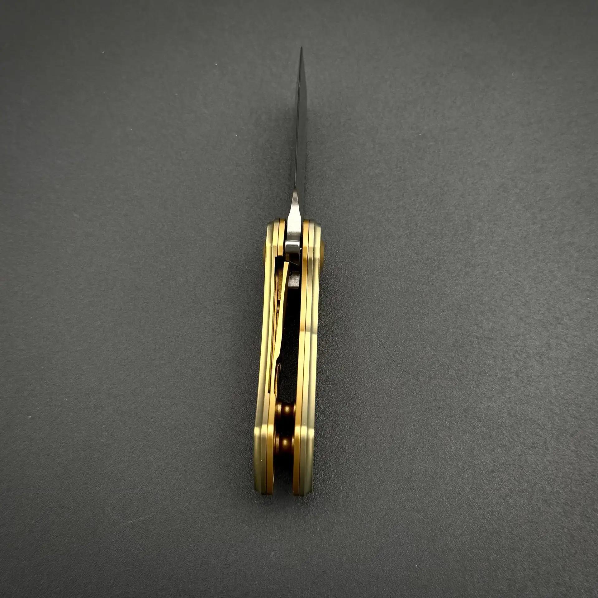 Складной нож Mini Korvid 154CM Golden Anodized Titanium with Laser-Etched Cracked Eggshell Pattern