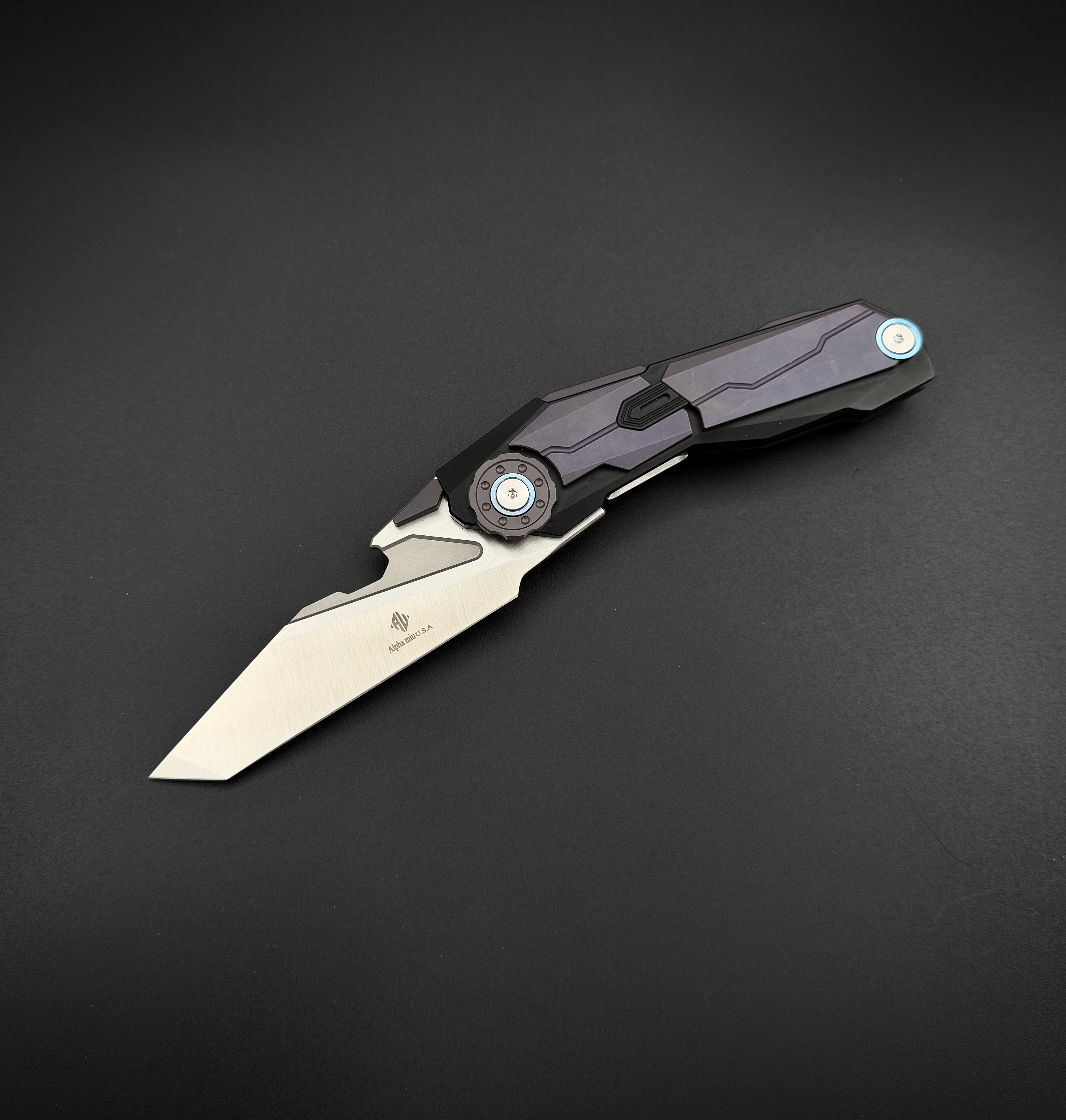 Складной нож Obsidian Purple m390 Alpha Miu