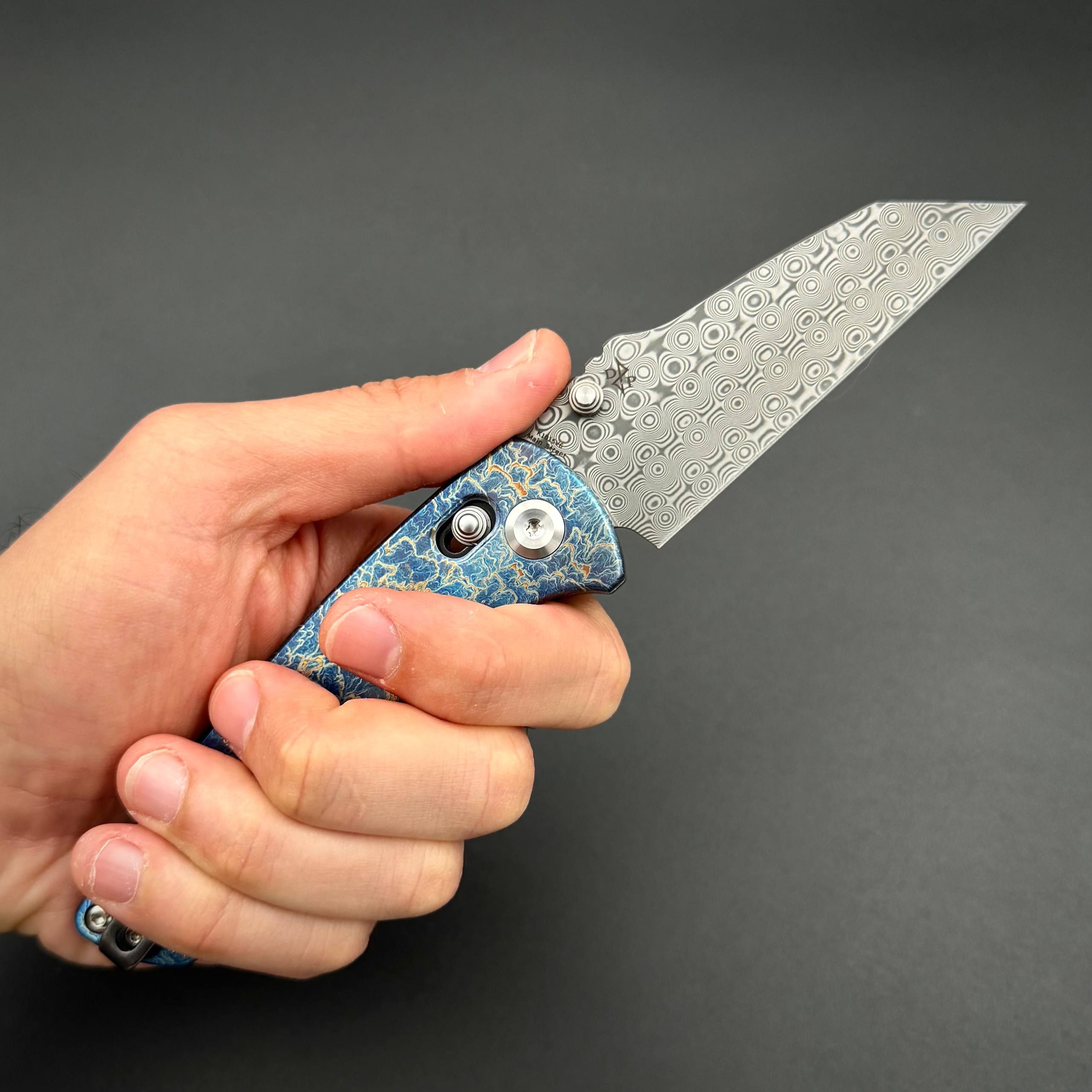 Складной нож Kansept Main Street Damascus Titanium With Lighting Strike Finish