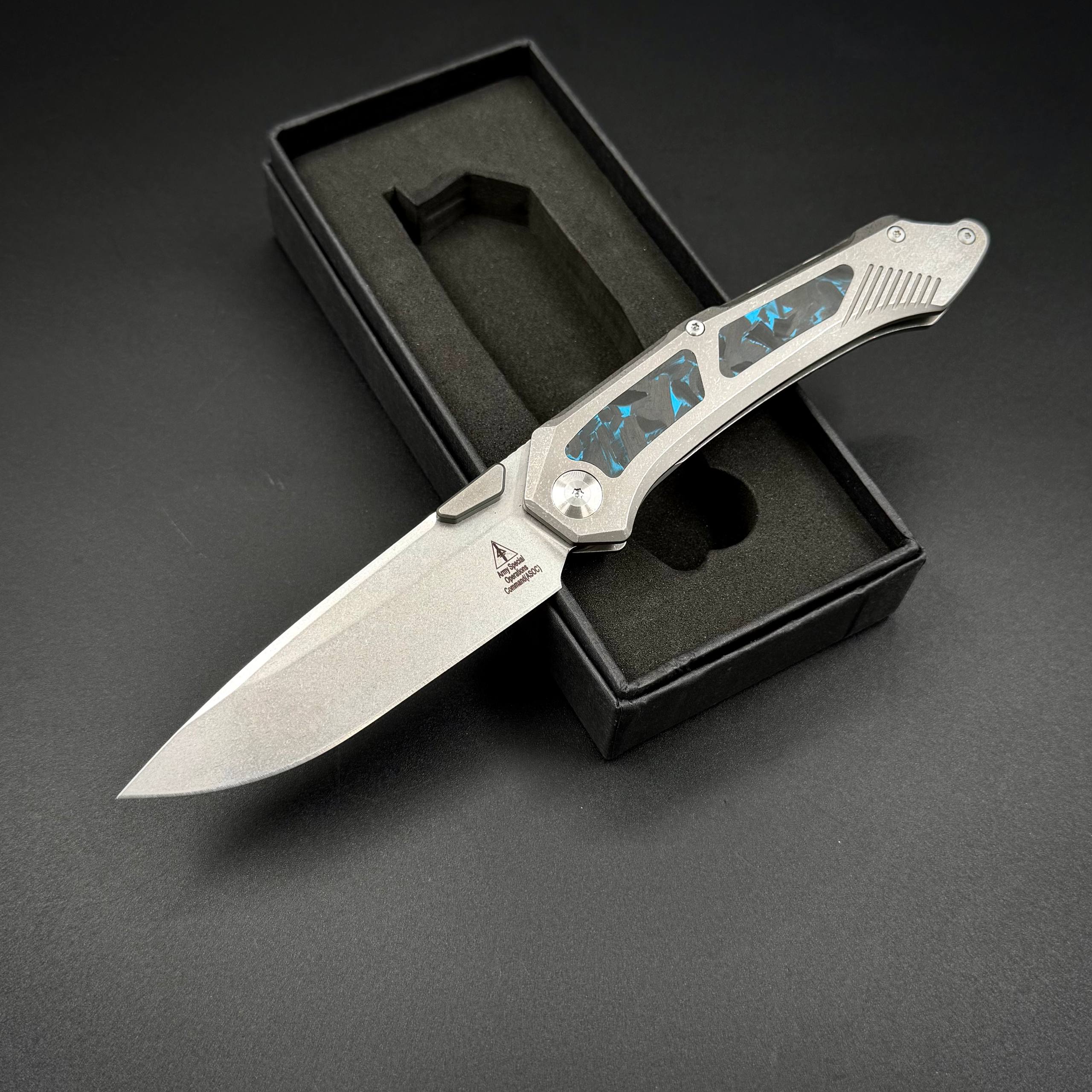 Складной нож Vigil n690co Titanium Carbon Fiber T108 Blue Alpha Miu