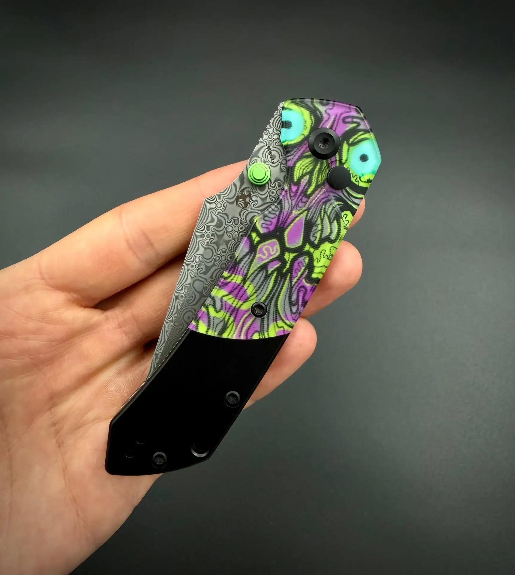 Складной нож Kansept Fenrir Damascus, PC with Purple Undead Print