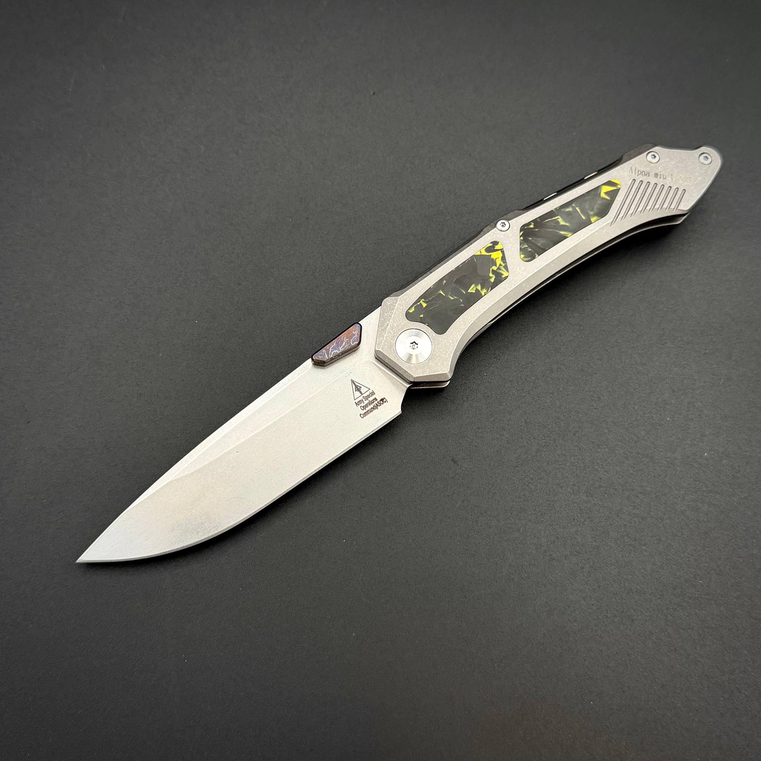 Складной нож Vigil n690co Titanium Custom Carbon Fiber T108 Yellow Alpha Miu