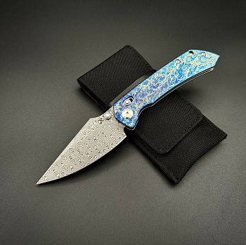 Складной нож Kansept Fenrir Damascus Titanium Lighting strike finish
