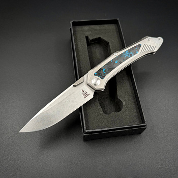 Складной нож Vigil n690co Titanium Carbon Fiber T106 Blue Alpha Miu